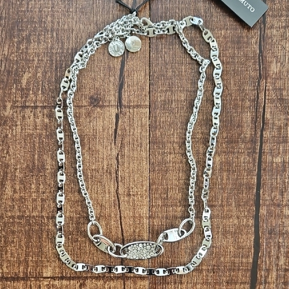 Vince Camuto Edgy Chic Double Chain Silver Necklace - Picture 3 of 4